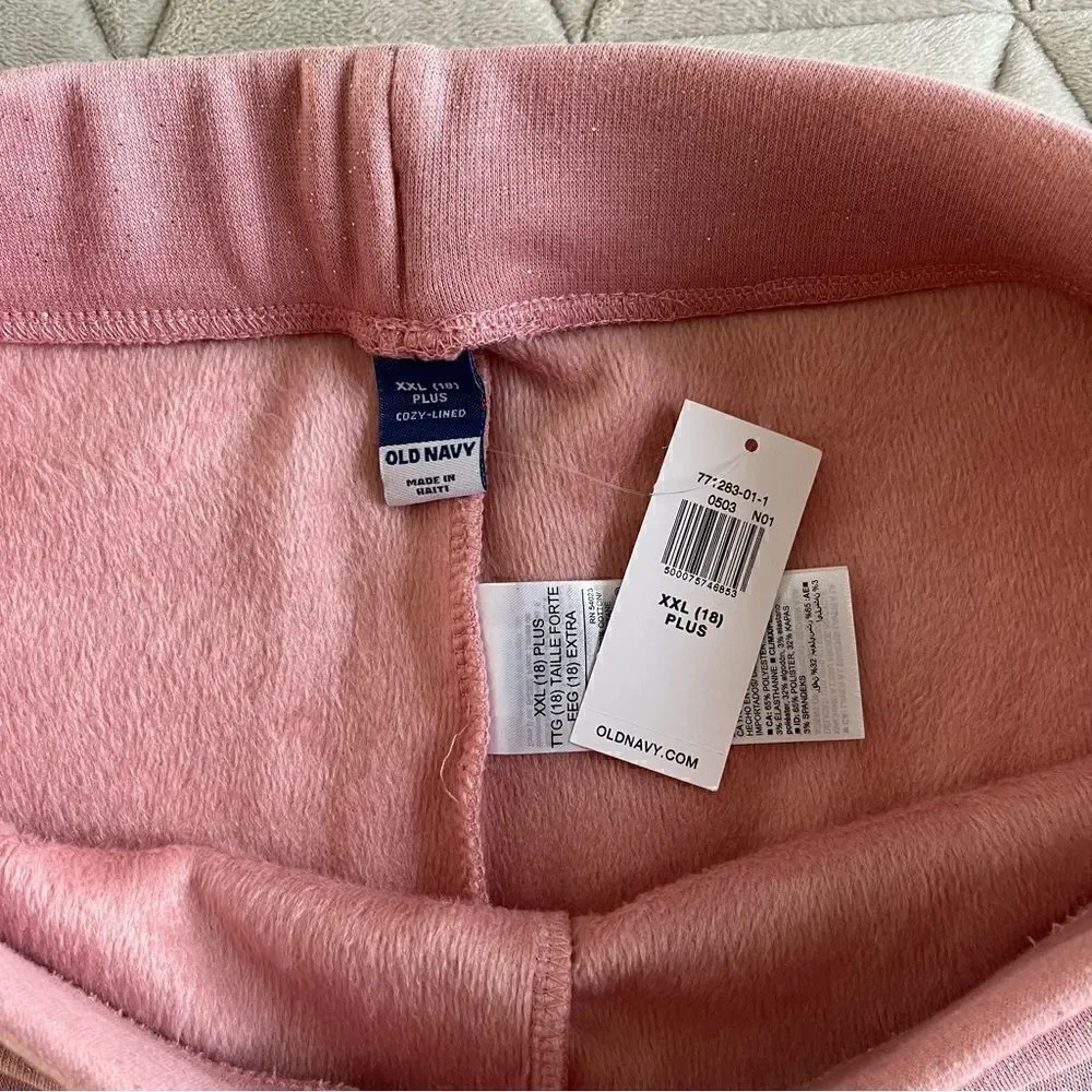 NEW Old Navy Soft and Cozy Lined Glitter Pink Paradigm Leggings Size XXL 18